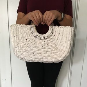 Coldwater Creek white woven rattan straw purse